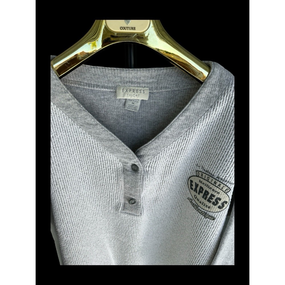 Vintage 90s Express-Tricot Cardigan Sweatshirt Womens Medium Grey Cropped Y2K - Picture 2 of 9